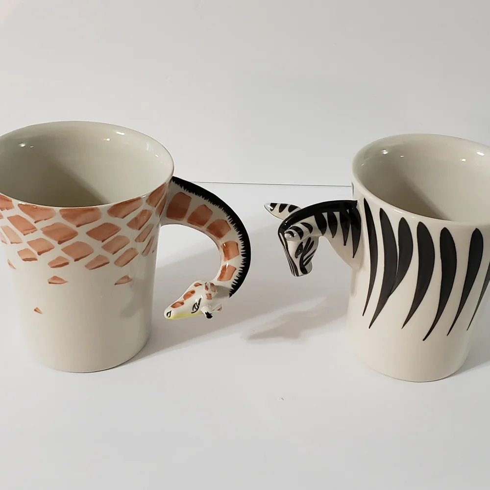 Pier 1 Imports Zebra and Giraffe Mugs